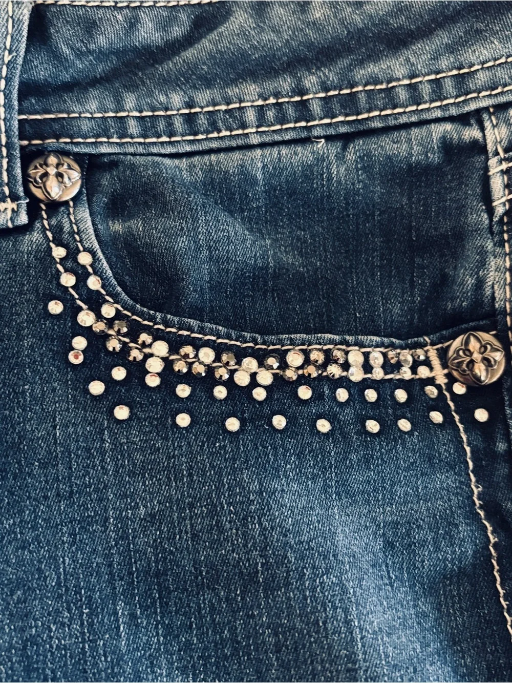 Miss Me Medium-Dark Blue Skinny Jeans with Rhinestone Trim - Picture 2 of 16